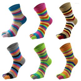 Calcetines de mujer para hombre de verano de algodón con punta a rayas en contraste colorido Patchwork hombres cinco dedos tamaño libre Calcetines de cesta
