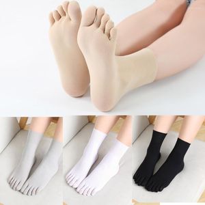 Chaussettes en velours pour femmes, Tube moyen, cinq doigts, unisexe, fines, absorbant la sueur, respirantes, couleur unie, bout fendu