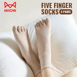 MiiOW – chaussettes en coton pur pour femmes, 5 paires, ensemble de chaussettes à bout fendu, déodorant, antibactérien, sport, cinq doigts, couleur unie, bas amincissant