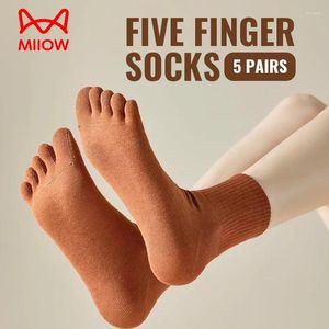 MiiOW – chaussettes de sport pour femmes, 5 paires, ensemble de cinq doigts, déodorant, antibactérien, en coton, à bout fendu, couleur unie, bas Pilate