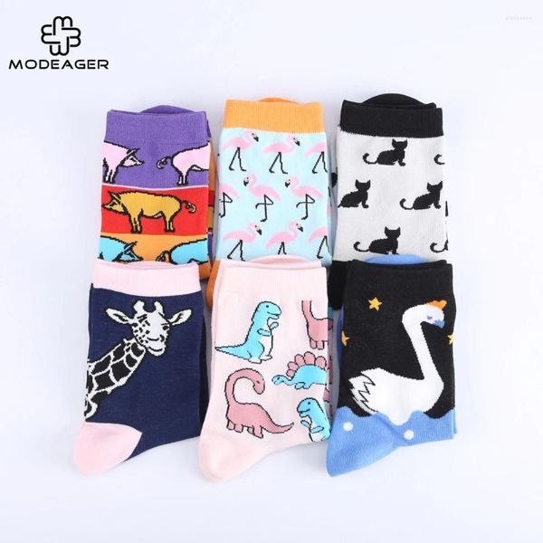 Femmes chaussettes Modeager marque japon Harajuku cochon flamant dinosaure dinosaure chat renard animaux Kawaii mignon dessin animé drôle EU35-40