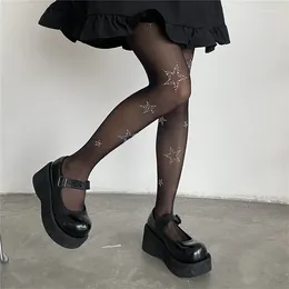 Chaussettes Musuos pour femmes, collants en maille Y2k, Streetwear étoile strass, Leggings élastiques, taille haute, bas transparents