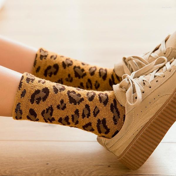 Femmes chaussettes nom marque concepteur luxe haute K léopard imprimé épaisseur hiver