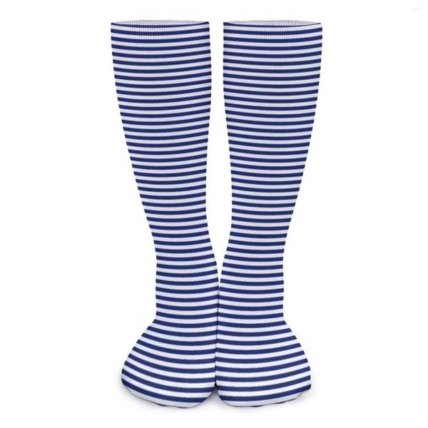 Chaussettes pour femmes, Design nautique, rayures bleues et blanches, bas modernes pour filles, moyennes, douces, escalade, hiver, antidérapantes