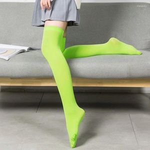 Femmes chaussettes néon bas pour japonais Mori fille Sexy cuisse haute sur genou élasticité Nylon soie bas femme bonneterie