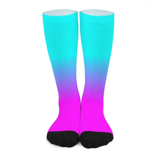 Calcetines de mujer Medias de neón Gráfico rosa y azul Divertido Otoño Antibacteriano Unisex Correr Suave