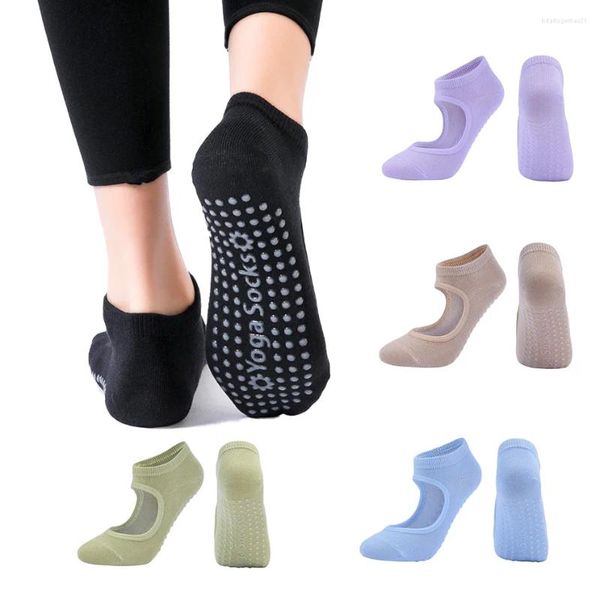 Calcetines de mujer antideslizantes para deportes de interior, calcetines de algodón peinado de Color sólido, Pilates, Fitness, Ballet, danza, trampolín diario