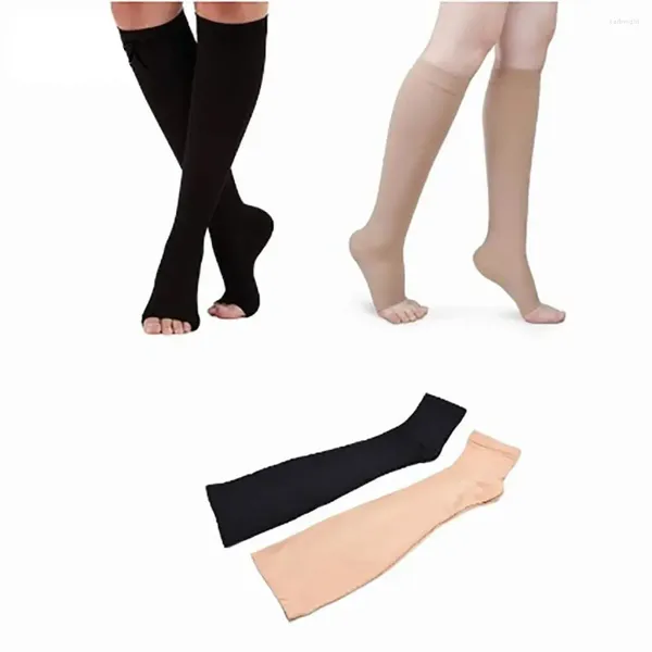 Chaussettes élastiques opaques pour femmes, bas à pression unisexe, Compression des varices, bout ouvert