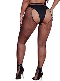 Chaussettes en résille transparentes pour femmes, entrejambe ouvert, bas de Club de fête, Sexy, taille haute, pour petite amie