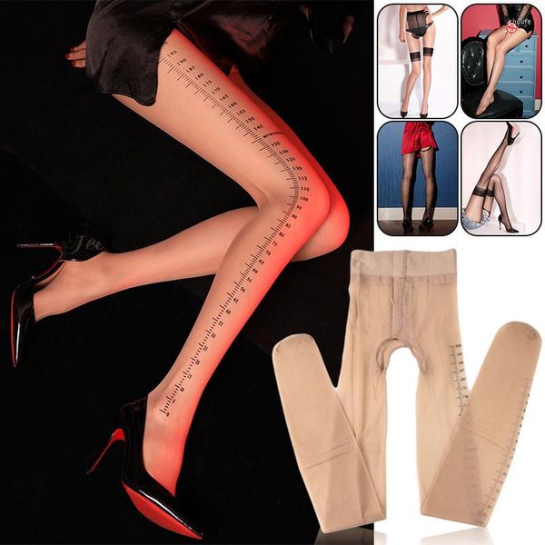 Femmes chaussettes ouvert entrejambe collants brillant transparent collants Ultra-mince sans couture collants échelle impression velours coupe arbitraire Sexy collants