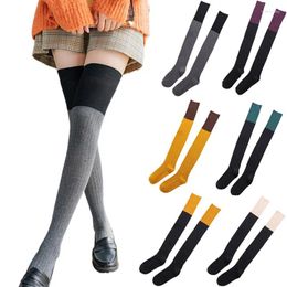 Chaussettes au-dessus du genou pour femmes, bas pour dames et filles, longues cuisses hautes en coton, chaussures Harajuku à la mode 2024