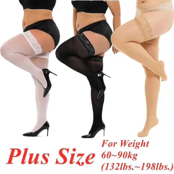 Femmes chaussettes surdimensionnées genou cuisse haute longue grande taille bas avec anti-dérapant Sexy noir blanc résille grand bas pour femme