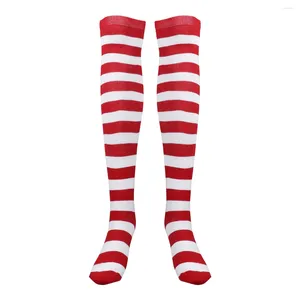 Chaussettes femme OYARD Noël Rouge Blanc Bas Cuisse Haute Rayé Au-dessus Du Genou Pour Filles (Taille Moyenne)