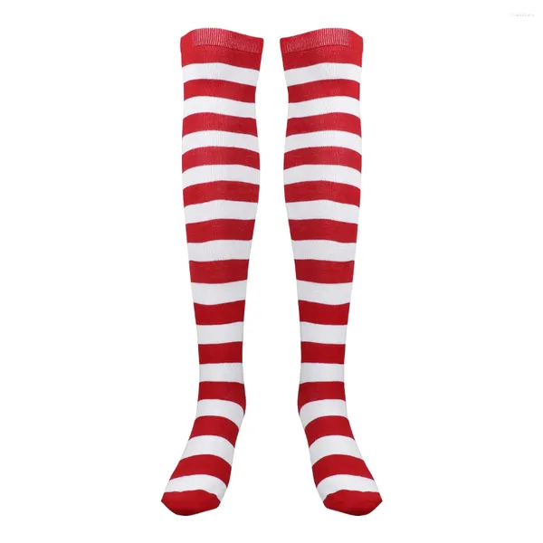 Chaussettes femme OYARD Noël Rouge Blanc Bas Cuisse Haute Rayé Au-dessus Du Genou Pour Filles (Taille Moyenne)