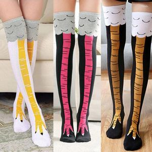 Femmes chaussettes pattes bas pieds de poulet drôle dessin animé coton créatif jambe griffe dames impression 3D au-dessus du genou haut