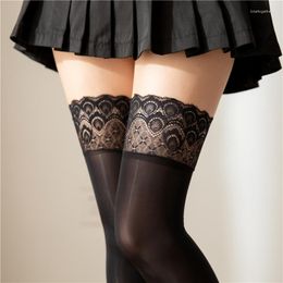 Femmes chaussettes paon plume en dentelle supérieure cuisse hautes bas 8d huile de silicone brillant titulaire de la lingerie sexy et soyeuse transparente