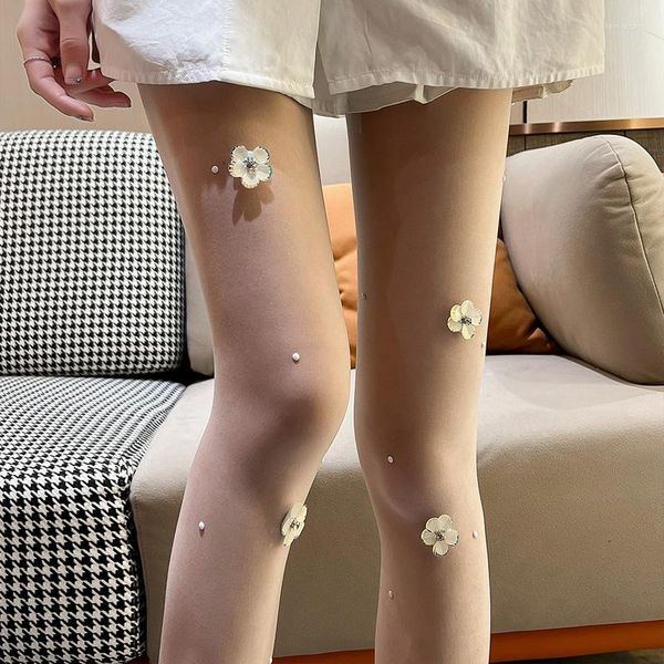 Chaussettes Femme Perle Paillettes Fleur Lait Blanc Soie Lolita Niche Design Doux Été Ultra-Mince