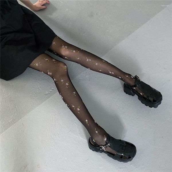 Femmes chaussettes personnalité Cool Harajuku imprimé fleuri Style coréen bonneterie fée bas bas collants Lolita collants