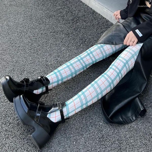 Chaussettes de chaussettes Plaid Stocks imprimés Summer Green Leggings British JK Lolita Pantyhose en dentelle