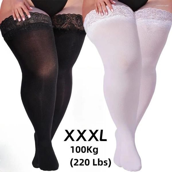 Calcetines de talla grande para mujer, medias sexys gruesas con encaje, correa de silicona, muslo antideslizante, regalo erótico para club nocturno