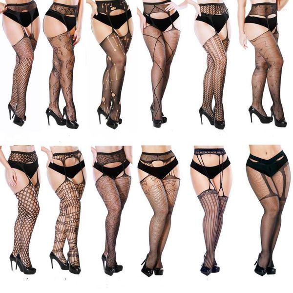 Femmes chaussettes grande taille résille bas Lingerie serrée jarretière Net pour cuisse taille haute jarretelle collants