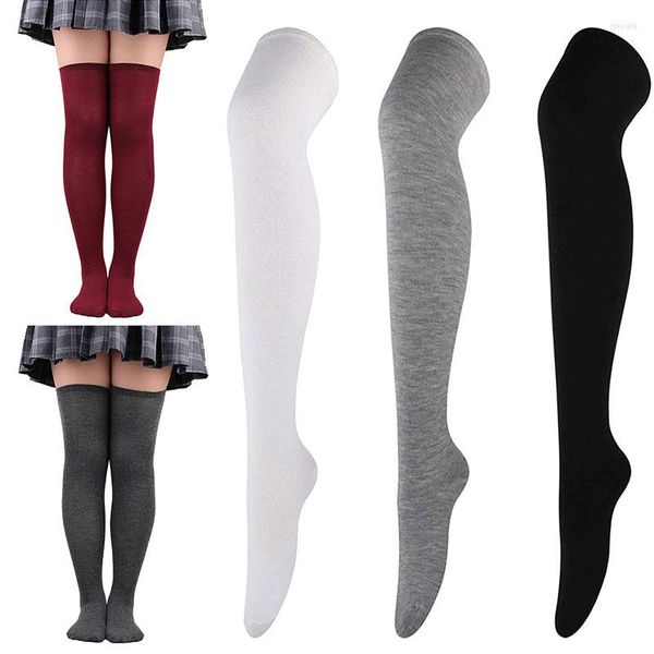 Calcetines de mujer de talla grande para niñas sobre la rodilla medias largas de Color sólido hasta el muslo guantes de manga de brazo de algodón dulce lindo por encima de la rodilla
