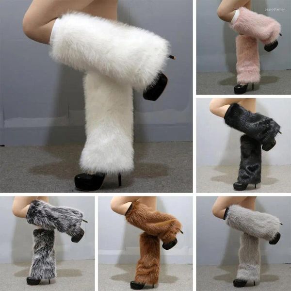 Chaussettes de femmes en peluche élégante imitation pour femmes couvertures de bottes élégantes au genou avec fourrure élastique pour