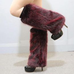 Chaussettes de femmes en peluche à la mode imitation couvercle de botte de longueur de genou élastique