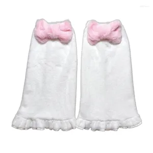 Vrouwen Sokken Pluche Beenwarmers Lolita Zoete Roze Boog Cosplay Fuzzy Voet Cover F3MD