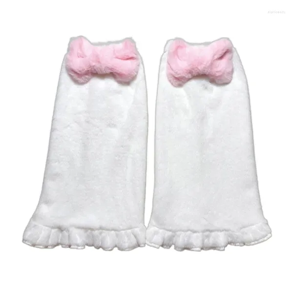 Chaussettes en peluche pour femmes, jambières, Lolita, nœud rose doux, Cosplay, couvre-pied flou, F3MD