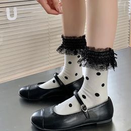 Dames sokken polka dot prinses zoete meiden lacework ruches mode jk Japanse stijl kawaii schattig zwart witte lolita