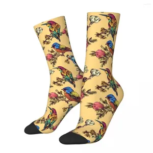 Mujeres calcetines bonitos medias de pájaros hombres rosa impresión floral rosa torto suave de moda