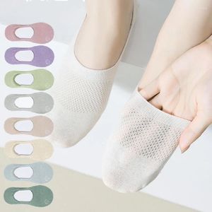 Chaussettes invisibles en coton pur pour femmes, maille bateau, été, Silicone, antidérapantes, cheville, coupe basse, chaussettes fines respirantes