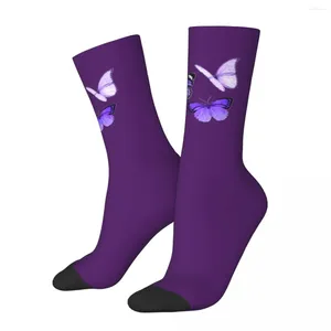 Chaussettes pour femmes bassages de papillons violets harajuku desgin conception élégante anti-sueur coulant des sports de sport doux doux