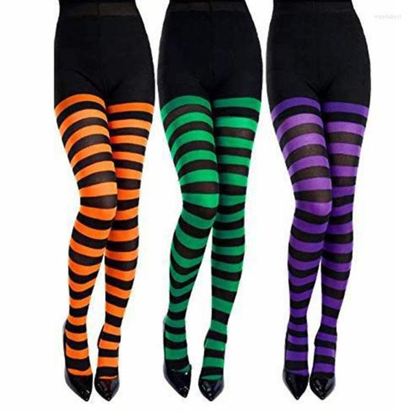 Chaussettes pour femmes, collants rayés multicolores arc-en-ciel, bas opaques, collants fins sur toute la longueur pour noël, Halloween, Costume de Cosplay