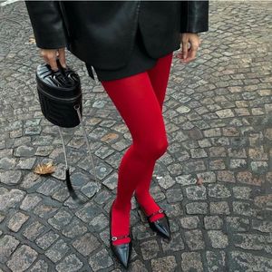 Damessokken Rode panty's Winter doorzichtige slanke lingerie Damespanty Kanten leggings Bodys Sexy dames