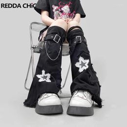 Calcetines REDDACHiC Star Y2k para mujer, calentadores de piernas vaqueros para cinturones de vendaje, cubierta de Botas Largas hasta el muslo, moda gótica Harajuku, ropa de calle