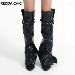 Vrouwen Sokken REDDACHiC Zip-up Slit Leer Dark Punk Grayu Zwart Gedeconstrueerd Riem Knie Lange Y2k Moto PU Laarzen cover