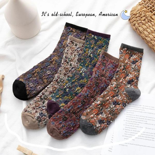 Calcetines de mujer Retro estilo étnico flor Casual cómodo señoras divertido lindo primavera otoño algodón niñas Sox regalos 1 par Ws204