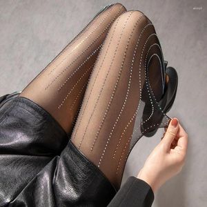 Femmes chaussettes strass collants sexy pour brillant mince noir collants femme élastique transparent Anti-accrochage tentation bas de soie