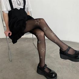 Femmes chaussettes strass étoile noir blanc collants JK Style japonais cuisse haute bas collants Lolita doux filles Nylon corps bas