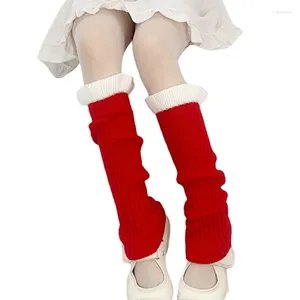 Chaussettes tricotées côtelées pour femmes, bas Lolita Harajuku Y2k, garniture à volants japonaise, poignets de bottes au genou, longs chauffe-corps pour dames