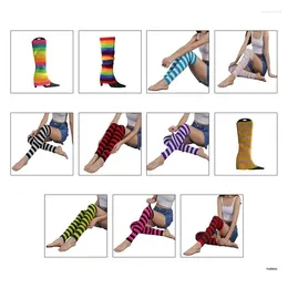 Calcetines de mujer Calentadores de piernas de punto acanalado Puños de bota a rayas de arcoíris Ballet largo