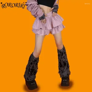 Chaussettes de femmes Rororiri Acubi Fashion Fashion Torn's Grey Retro Gothic Gothic Lolita Ripped Knee Long Grunge Y2k Boots Cover