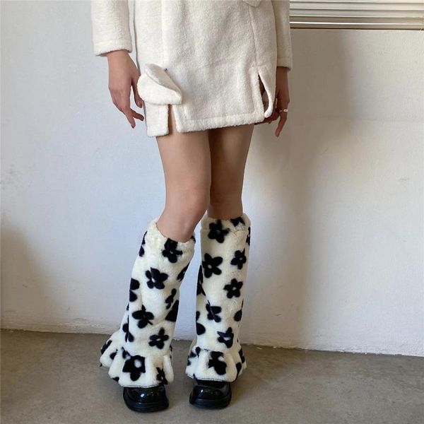 Chaussettes à volants pour femmes, bottes amples à la mode, fleur/vache/rayure zèbre/imprimé léopard, 2023