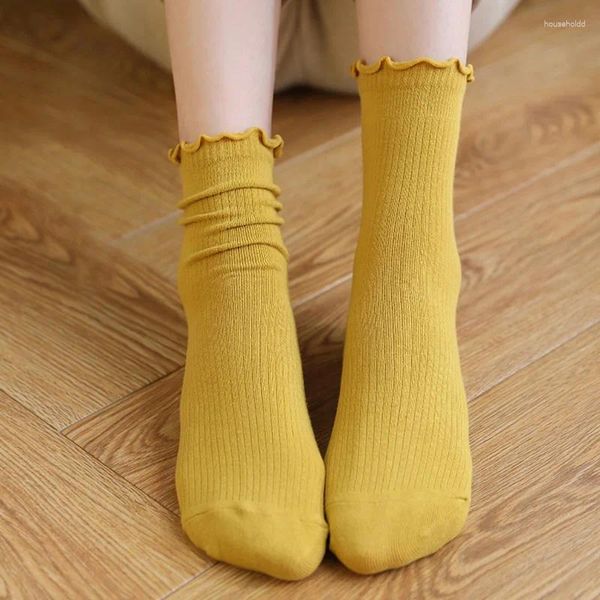 Chaussettes à volants pour femmes, blanc, noir, Style Lolita, japonais, mignon, en coton, princesse, Calcetines