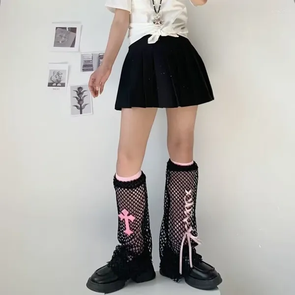 Calcetines de mujer S lindo patrón cruzado hasta la rodilla puños de bota japonés Harajuku Kawaii largo
