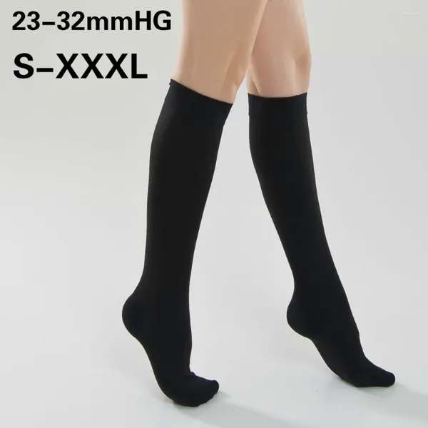 Chaussettes pour femmes S M L XL XXL XXXL, pour hommes et Anti-varices, fonction 23-32mmHG, pression élastique, Tube moyen extensible