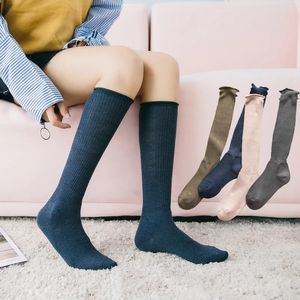 Salina – chaussettes pour femmes, tube court et longueur aux genoux, quatre saisons, couleur unie, mode bouclée, confortable, sport décontracté, coton