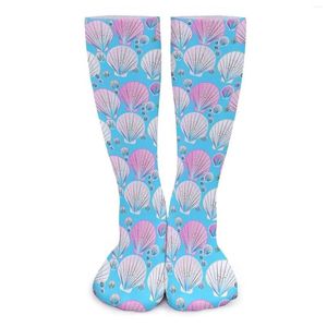 Chaussettes rétro en coquillages de mer pour femmes, bas rétro rose et blanc, qualité pour Couple, cyclisme, motif d'hiver, Anti-transpiration